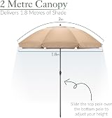 CHRISTOW Portable Beach Parasol Tilting 2m UV 50+ Taupe view 3
