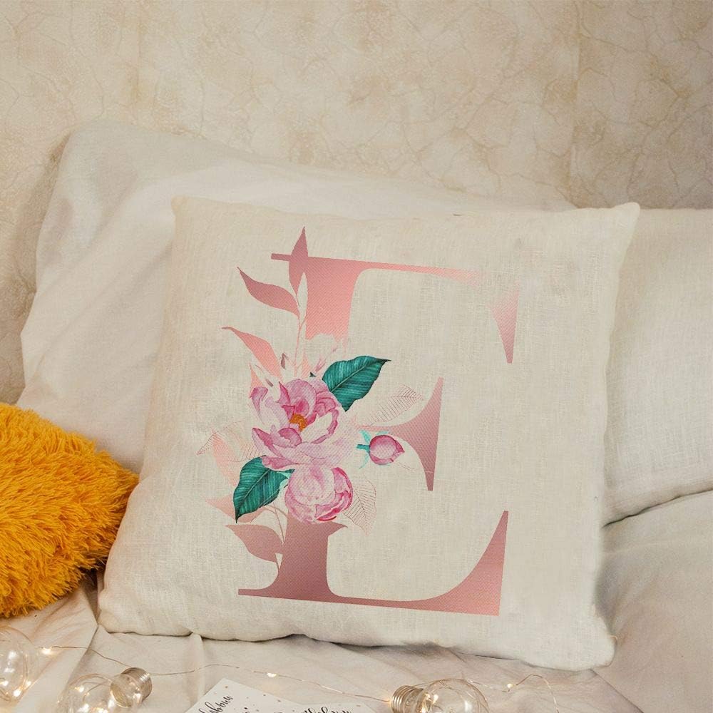 Ogrmar Linen Throw Pillow Cover, Letter Embroidered, Burlap Square Cushion Cover, Light Linen, Decorative, 18x18 Inches (Capital E): Home & Kitchen