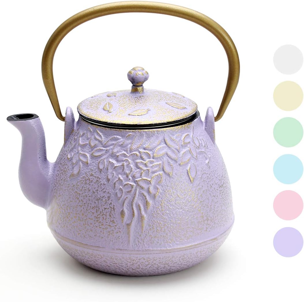 TOPTIER Japanese Cast Iron Teapot with Infuser Wave Design Cast Iron