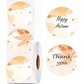 500 Pcs Happy Fall Thermal Labels 2 inch Happy Autumn Label Stickers for DIY Design,Name Tags,Barcodes,QR Code Compatible(2 Design)