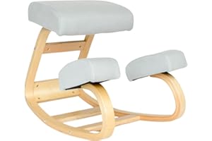 Sleekform Ergonomic Kneeling Chair - Home Office Rocking Desk Ergonomic Stool for Active Sitting, Posture Corrector Chair for Office and Home - (Blue Fabric Cushions) Natural Birch Wood