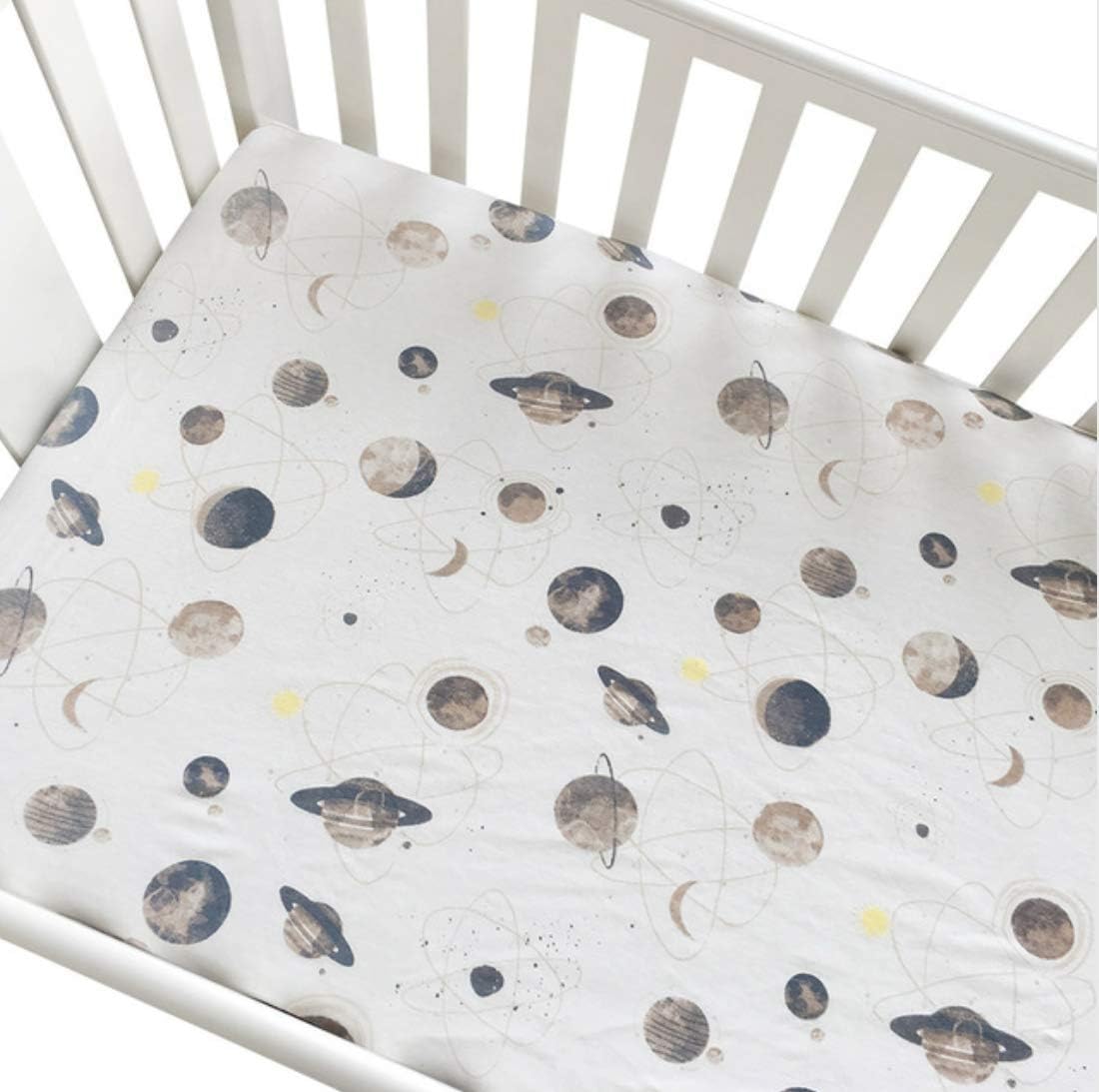Tiny Alpaca Premium Fitted Crib Sheet, Soft Cotton Toddler Sheet Mattress Unisex 130x70cm (Planets)