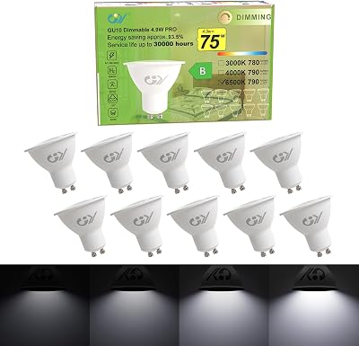 GY Dimmable GU10 LED Bulbs 4.9W 790LM 6500K 120° 10 Pack 75W Replacement