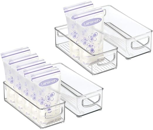 Amazon Com Mdesign Baby Food Kitchen Refrigerator Cabinet Or Pantry Storage Organizer Bin With Handles For Breast Milk Pouches Jars Bottles Formula Juice Boxes Bpa Free 10 X 4 X 3 4