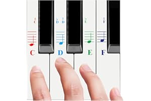 QMG Piano Stickers for All White Keys (49/61/76/88 Keys) - Colorful Letters Transparent Removable Perfect Visual Tool for Kids Beginners