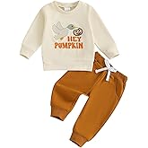 Doqcey Toddler Baby Boy Halloween Outfit Duck Pumpkin Embroidered Long Sleeve Sweatshirt Solid Color Jogger Pants Clothes Set