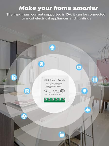 BAHER 10A Mini WiFi Smart Switch Tuya Remote WiFi Switch Mdulo para Domtica Inteligente Funcin de Temporizador Control de Voz Funciona con Alexa Google Home