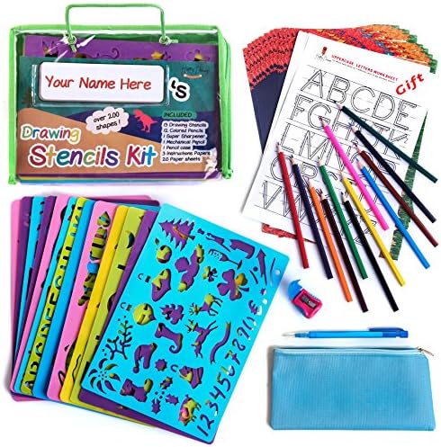 Drawing Stencil Set for Kids (51-Piece) Fun &amp; Educational Toy. Perfect Creativity Kit &amp; Travel Activity, Arts and Crafts for Girls &amp; Boys. Ideal Gift for Children Age 3+ Year Old