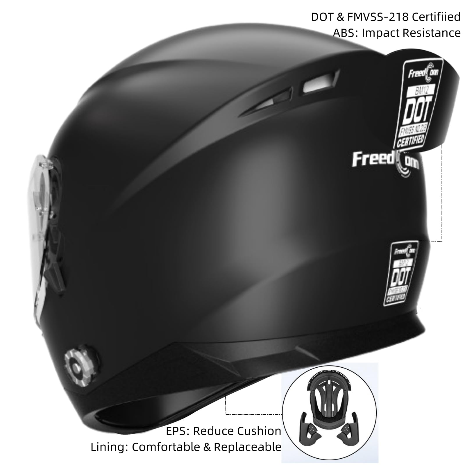 Full Face FreedConn Motorcycle Helmet Bluetooth 5.0 Integrated 2 Way Intercom DOT FMVSS-218 Rated Motorbike Helmet Communication with Dual Visor MP3 for Men Women New EPS