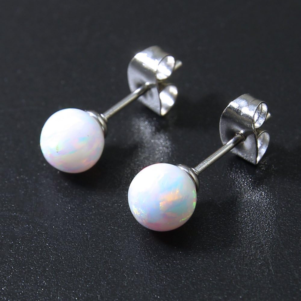 Stainless Steel Cute White Opal Stud Earrings Cartilage Conch Helix Earring Stud jewelry 16 Gauge (6mm stone(21G)) - Image 3