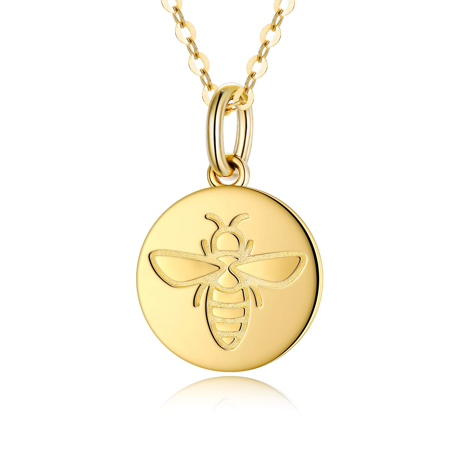 SISGEM 9 ct Gold Coin Necklace for Women, Solid Gold Bee Lucky Coin Pendant Necklace, for Men Friend Mum Sister Her, 16+1+1inch