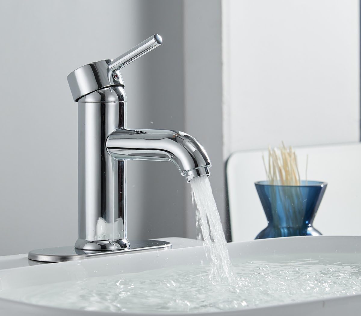 Greenspring Chrome Bathroom Faucet Sink Single Handle Lavatory Vanity Basin Mixer Tap One Hole Supply Line Long Spout Lead-Free - - 