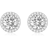 Geelein Cubic Zirconia Stud Earrings 925 Sterling Silver Post Halo Bridal Wedding Stud Earrings Hypoallergenic for Women Round/Heart/Square
