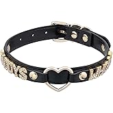 ADEMISHIA Handmade Gold Heart O-Ring Letter Choker Necklace for Women, Adjustable PU Leather Black/Pink Choker Collar For Women, Goth Choker Collars Necklace