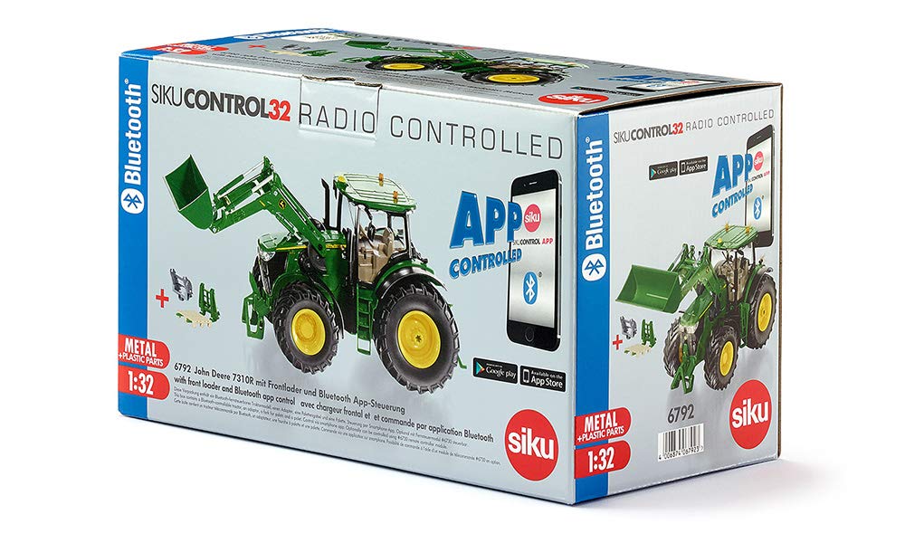 Siku 6792, John Deere 7310R Traktor mit Frontlader, Grün, Metall/Kunststoff, 1:32, Ferngesteuert, Ohne Fernsteuermodul, Steuerung via App oder Gaming Controller möglich 7