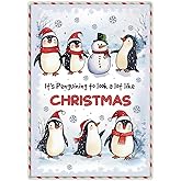 BlinkWishes Penguin Christmas Card, Christmas Card Penguin with Envelope, Cute Holiday Greeting Cards with Festive Penguins Design, Adorable Penguins Cards for Family and Friends
