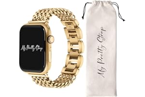 My Pretty Strap - Compatible Apple Watch Band Strap, Stainless Steel Fashion iWatch Replacement Strap- Easy Resizing, No Tool Needed, Fits Most Wrists- Series 1-11, SE and Ultra