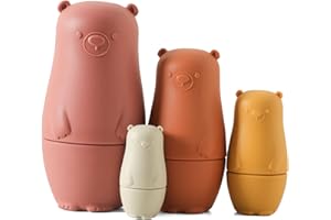 Macabaka Nesting Dolls, Silicone Matryoshka Doll for Easter Toys, Montessori Educational Toy, Bear Shaped Stacking Nesting Doll Toy Set for Kids Classic Gifts (Red) 4 Pieces