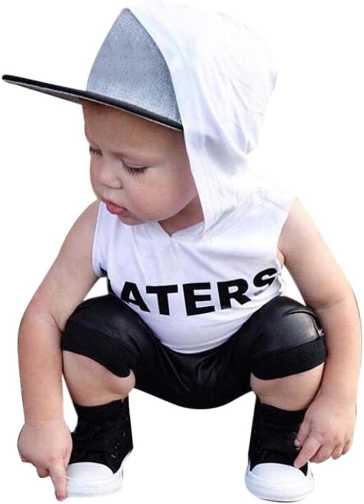 Muxika 2pcs Kids Baby Boys Sleeveless Hoodie T-Shirt+ Shorts Pants Clothes Set