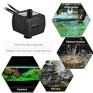 Decdeal Pompa Sommersa dell'Acqua con 4 LED per Acquario Stagno Pesci Vasca da Tavolo Fontana Idroponica 4.9 ft (1.5 m)