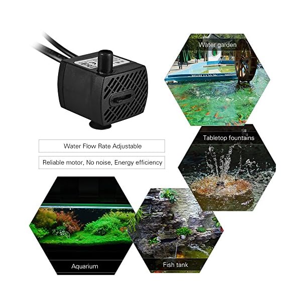 Decdeal Pompa Sommersa dell'Acqua con 4 LED per Acquario Stagno Pesci Vasca da Tavolo Fontana Idroponica 4.9 ft (1.5 m)