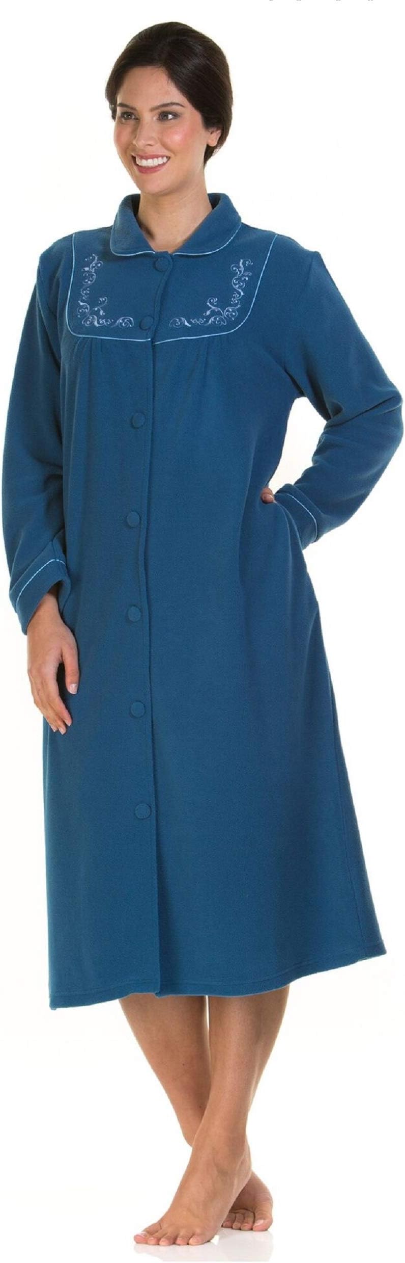 Undercover Lingerie Ladies Button Front Soft Fleece Dressing Gown LX67417 Teal 18-20