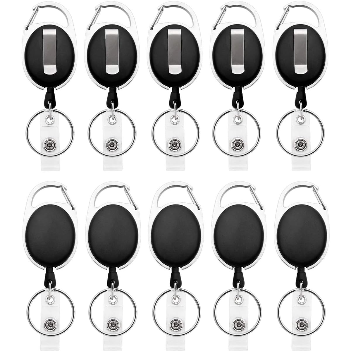 Fushing 10Pcs Carabiner Badge Reels Clips with Belt Clip Retractable Badge Holder Clips ID Card Holder Clips (Black)