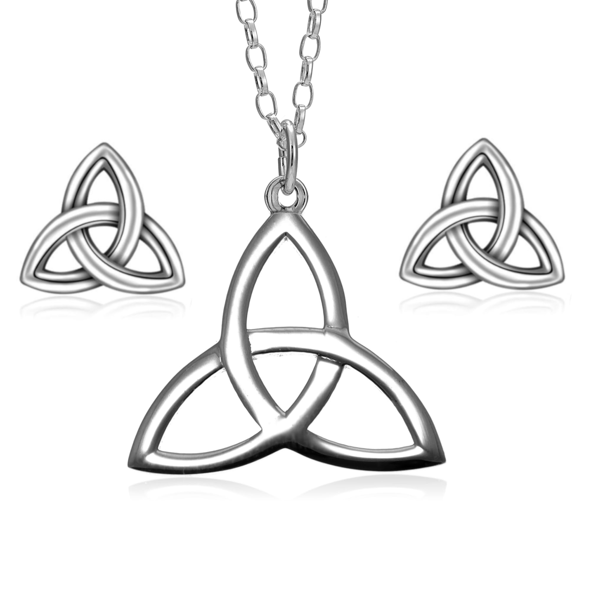 Alexander Castle 925 Sterling Silver Celtic Trinity Knot Triquetra Earring & Necklace Set for Women with Jewellery Gift Box - Irish Jewellery Set