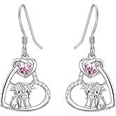 Flpruy Birthstone Highland Cow Earrings 925 Sterling Silver Scotland Cow Dangle Drop Earrings Western Jewelry Gifts for Women Mom Cow Lover