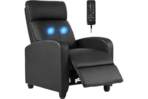FDW Recliner Sofa Massage Chair Home Theater Seating with Lumbar Support and Padded Backrest for Living Room and Bedroom (Leather, Black)