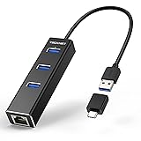 TECKNET USB C to Ethernet, Aluminum 3 Port USB 3.0