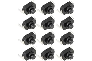 LT Easiyl 50pcs 1208YD DC 30V/1A 2Pin Latching Push Button Switch Angled Contacts 12x8mm for Flashlights Lamps Small Applianc