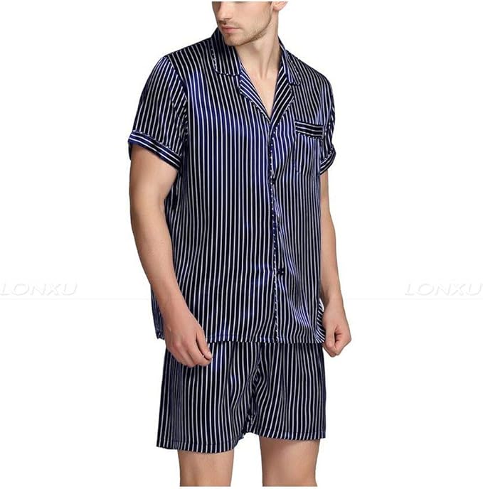 xiao S Mens Silk Satin Pajamas Pajama Pyjamas Set Sleepwear Loungewear, 4XL Short Sleeves at 