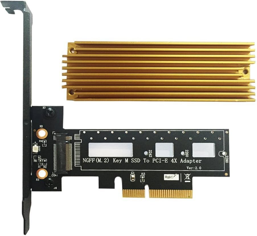 PCI Express M.2 NGFF PCI-E SSD to PCIe 3.0 x4 Host Adapter Card with Heatsink - Support M.2 PCIe (NVMe or AHCI) Type 2280, 2260, 2242