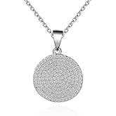 CASSADRA Sterling Silver Coin Pendant Necklace for Women Hypoallergenic Cubic Zirconia Adjustable Charm Elegant Round Necklace Jewelry Gifts