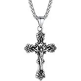 ChainsHouse Cross Necklace for Men, Black/18K Gold Plated/Stainless Steel Christian Jewelry Cross Pendant Necklace for Men, with Gift Box
