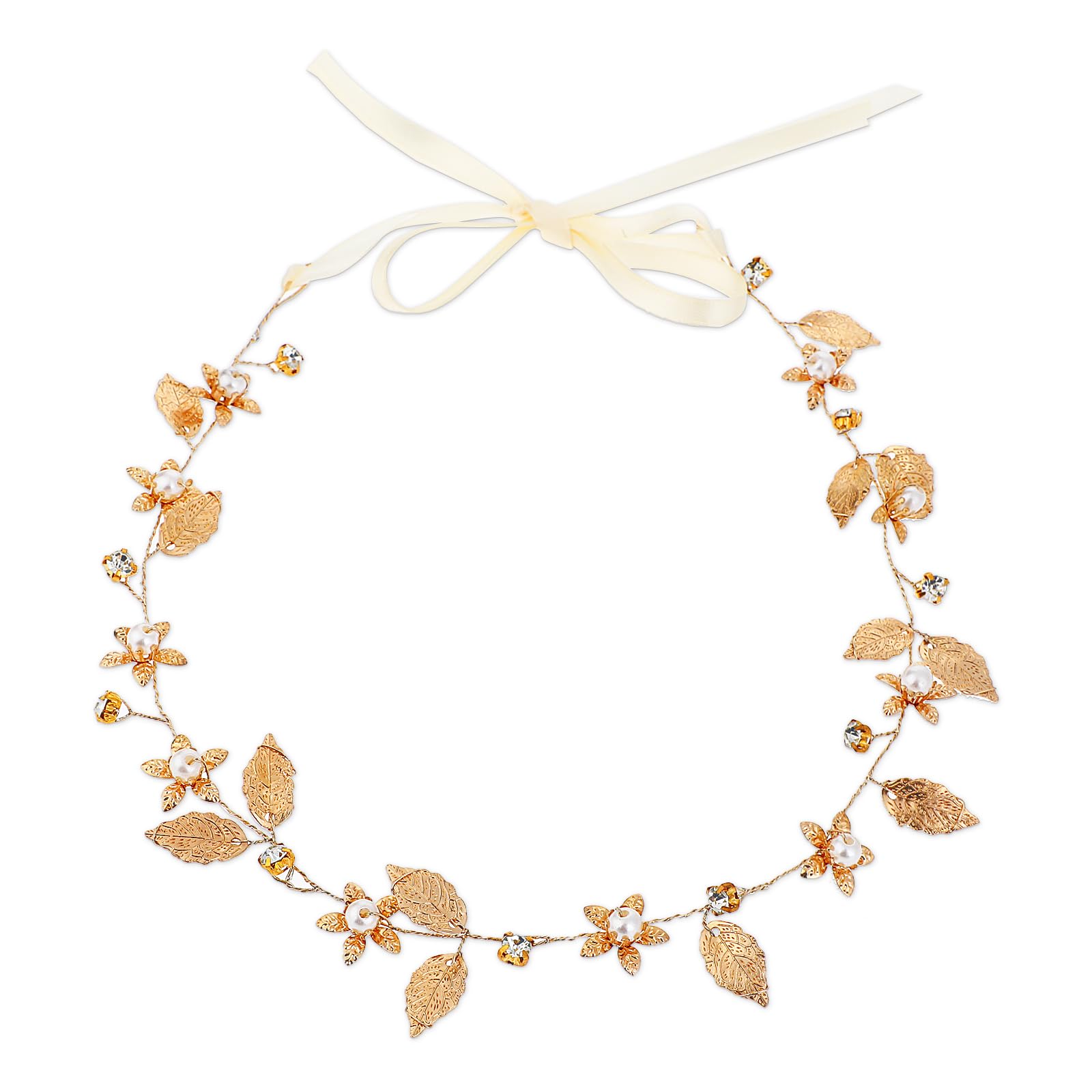 Gold Leaf Headband for Women Flower Girl Headpiece Wedding Accessories Pearl Boho Hair Piece Vine for Kids Prom Party