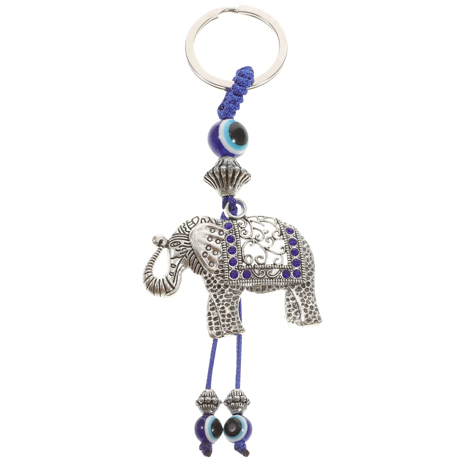 VALICLUD Feng Shui Evil Eye Keychain with Elephant Charm 4.33 Inch Silver Keyring for Bag Car Decoration Symbolizing Protection Wisdom and Strength