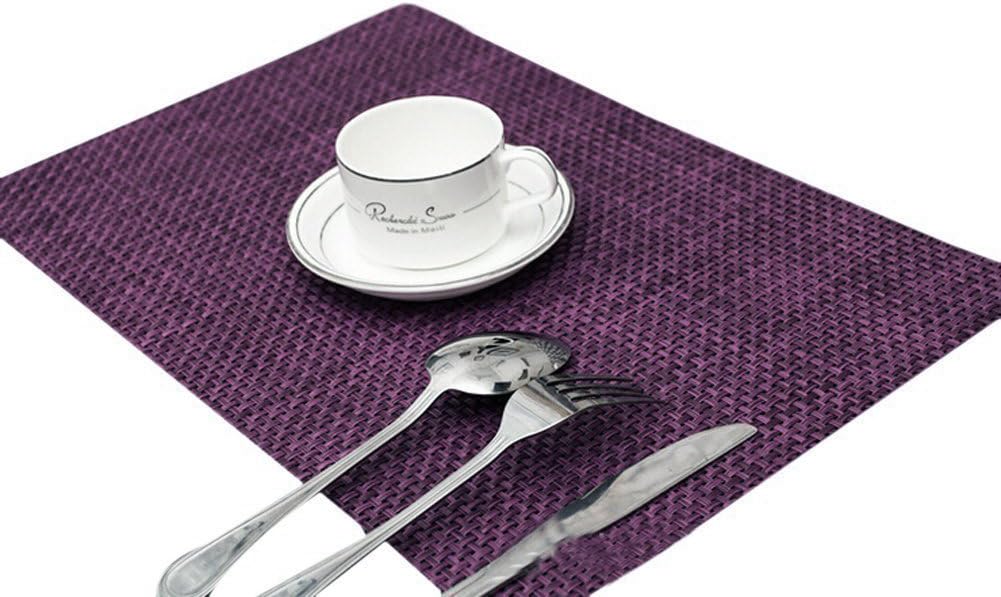 Set of 4 Vintage Rectangle Woven Placemat Waterproof Non Slip Heat Resistant Washable Table Mat Dinner Mat Purple