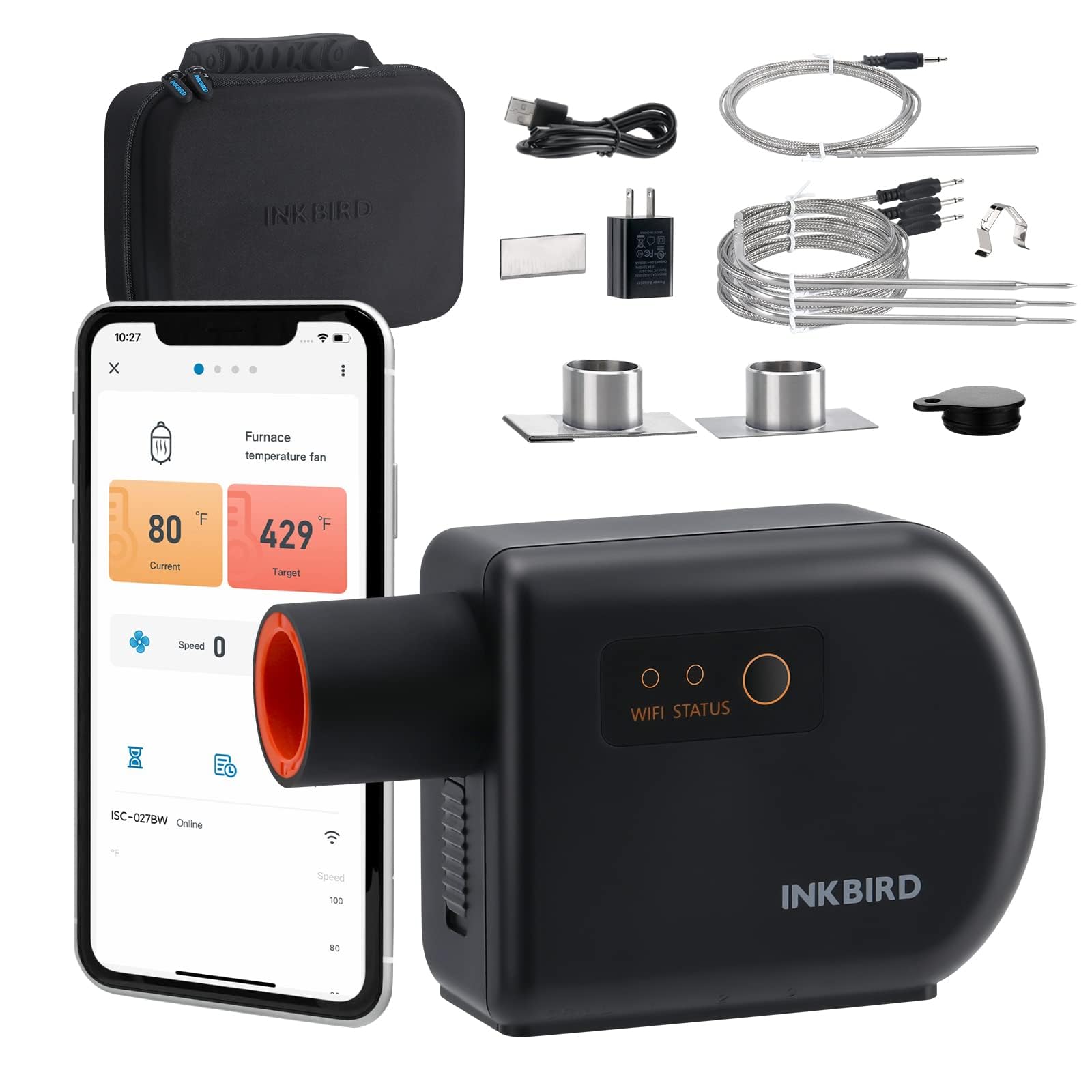 Photo 1 of Wi-Fi & Bluetooth BBQ Smoker Temperature Controller with Automatic Smoker Fan, INKBIRD ISC-027BW Grill Thermometer with 4 Probes for Big Green Egg, Kamado Joe, Primo, Vision Grill, Akorn Kamado, Weber