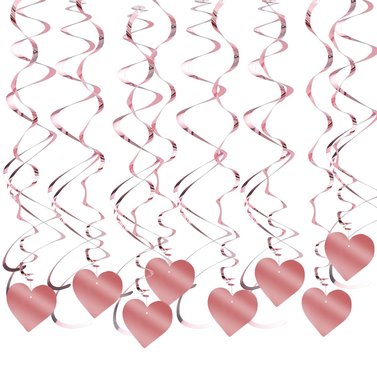 Pinsheng 30 PCS Rose Gold Hanging Heart Swirls, 2 Styles Party Streamers Heart Ceiling Swirls Red Swirls Double Spiral Hanging for Anniversary, Wedding, Birthday Party Decorations