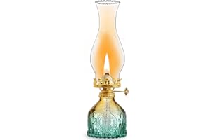 GXFCCYXT Oil Lamps for Indoor Use -11''×3'' Gradient Green Vintage Kerosene Lamp Crimped Top Chimney Beautifully Carved Oil Lamp for Home Tabletop Emergency Lighting Decor Oil Lamp Props