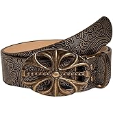 RoseSeek Women's Vintage Floral Embossed Leather Belt Cowgirl Western Buckle Waist Belts