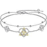 VONALA Layered Sterling Silver Bracelets Celtic Knots/Evil Eye/Butterfly/Heart/Stethoscope/Hamsa Hand of Fatima Charm Link Chain Layered Bracelet Jewelry Gifts for Women