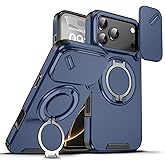 Anlalish Compatible with iPhone 17 Pro Max Case with Stand, Heavy Duty Shockproof Phone Case for iPhone 17 Pro Max with Camera Cover (Blue)