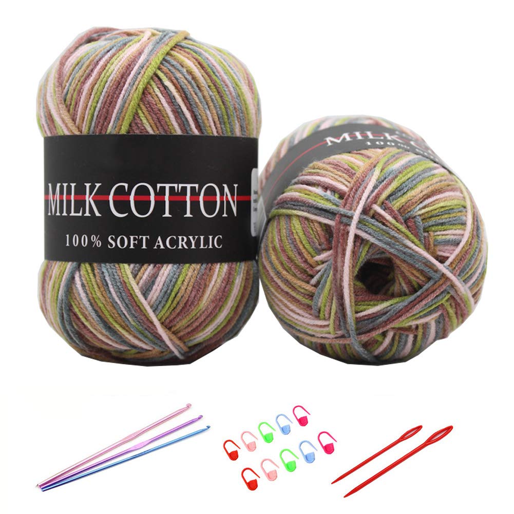 6X 50g Knitting Rainbow Wool Yarn Balls Colorful Hand Crochet Knitting Double Acrylic Yarn Set, 23 Colors, with 3 Crochet Hooks, 2 Needles, 10 Crochet Locking Stitch Markers (19)