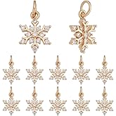 UNICRAFTALE 12Pcs Gold Plated Snowflake Charms Crystal Charms Winter Christmas Charm Pendants Xmas Snow Rhinestone Charm for DIY Bracelet Necklace Earrings Jewelry Making