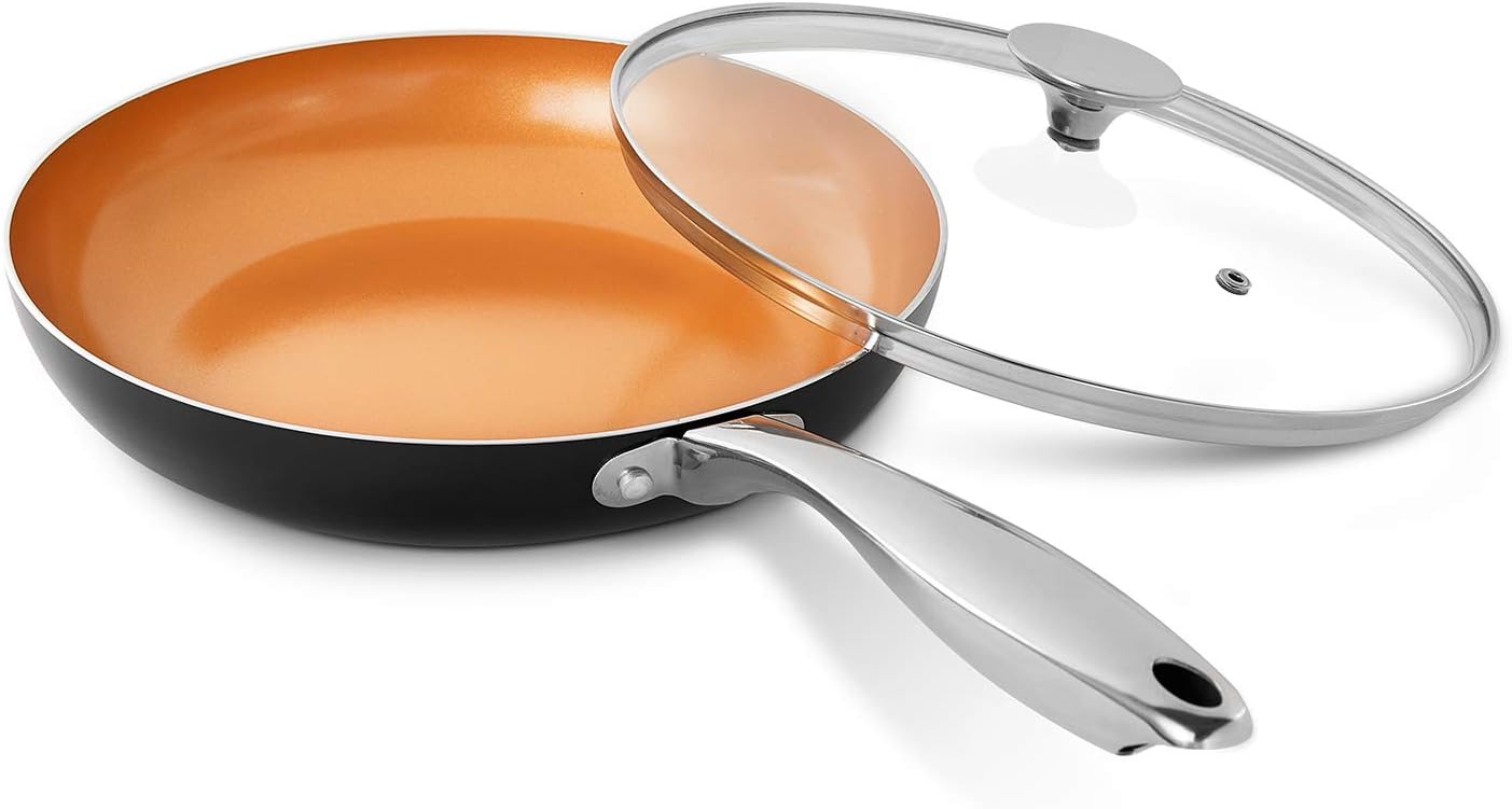 MICHELANGELO 28 cm Non Stick Frying Pan with Lid, Copper Frying Pan
