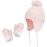 jerague Hats and Gloves Set for Kids Toddler Baby Girls Boys Warm Earflap Beanie Fleece Hats Mittens