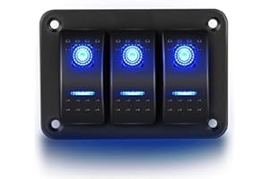 TOHUBE 3 Gang 5 pin ON Off Toggle Rocker Switch Panel LED Backlit for Boat Car Marine (Blue)